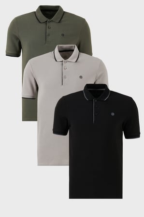 Buratti Pamuklu Slim Fit Şerit Detaylı Düğmeli Polo Yaka 3'lü Paket T Shirt Erkek T SHİRT 5902118S3