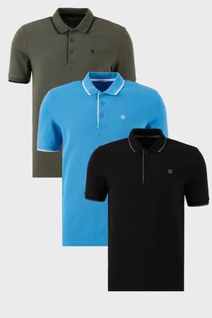 Buratti Pamuklu Slim Fit Şerit Detaylı Düğmeli Polo Yaka 3'lü Paket T Shirt Erkek T SHİRT 5902118S3