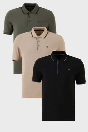 Buratti Pamuklu Slim Fit Şerit Detaylı Düğmeli Polo Yaka 3'lü Paket T Shirt Erkek T SHİRT 5902118S3