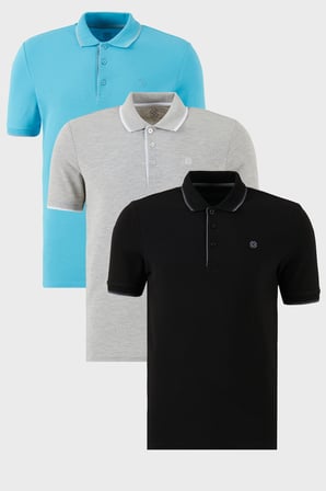 Buratti Pamuklu Slim Fit Şerit Detaylı Düğmeli Polo Yaka 3'lü Paket T Shirt Erkek T SHİRT 5902118S3