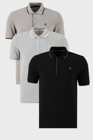 Buratti Pamuklu Slim Fit Şerit Detaylı Düğmeli Polo Yaka 3'lü Paket T Shirt Erkek T SHİRT 5902118S3
