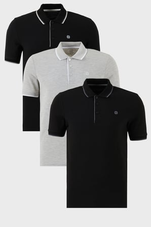 Buratti Pamuklu Slim Fit Şerit Detaylı Düğmeli Polo Yaka 3'lü Paket T Shirt Erkek T SHİRT 5902118S3