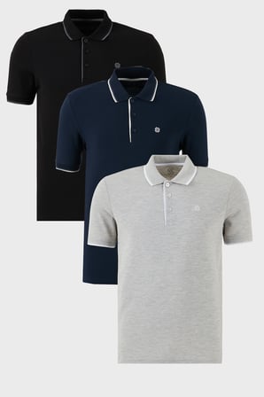 Buratti Pamuklu Slim Fit Şerit Detaylı Düğmeli Polo Yaka 3'lü Paket T Shirt Erkek T SHİRT 5902118S3