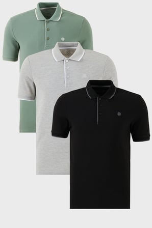 Buratti Pamuklu Slim Fit Şerit Detaylı Düğmeli Polo Yaka 3'lü Paket T Shirt Erkek T SHİRT 5902118S3