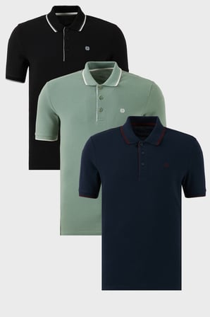 Buratti Pamuklu Slim Fit Şerit Detaylı Düğmeli Polo Yaka 3'lü Paket T Shirt Erkek T SHİRT 5902118S3
