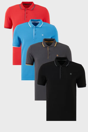 Buratti Pamuklu Slim Fit Şerit Detaylı Düğmeli Polo Yaka 4'lü Paket T Shirt Erkek T SHİRT 5902118S4