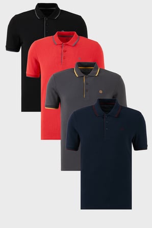 Buratti Pamuklu Slim Fit Şerit Detaylı Düğmeli Polo Yaka 4'lü Paket T Shirt Erkek T SHİRT 5902118S4
