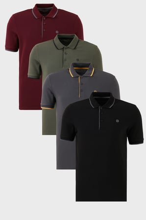 Buratti Pamuklu Slim Fit Şerit Detaylı Düğmeli Polo Yaka 4'lü Paket T Shirt Erkek T SHİRT 5902118S4
