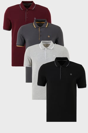 Buratti Pamuklu Slim Fit Şerit Detaylı Düğmeli Polo Yaka 4'lü Paket T Shirt Erkek T SHİRT 5902118S4