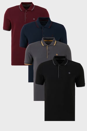 Buratti Pamuklu Slim Fit Şerit Detaylı Düğmeli Polo Yaka 4'lü Paket T Shirt Erkek T SHİRT 5902118S4
