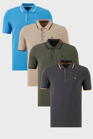 Buratti Pamuklu Slim Fit Şerit Detaylı Düğmeli Polo Yaka 4'lü Paket T Shirt Erkek T SHİRT 5902118S4
