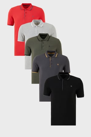 Buratti Pamuklu Slim Fit Şerit Detaylı Düğmeli Polo Yaka 5'li Paket T Shirt Erkek T SHİRT 5902118S5