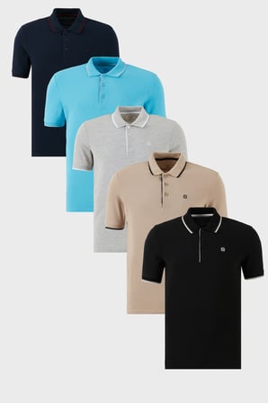 Buratti Pamuklu Slim Fit Şerit Detaylı Düğmeli Polo Yaka 5'li Paket T Shirt Erkek T SHİRT 5902118S5