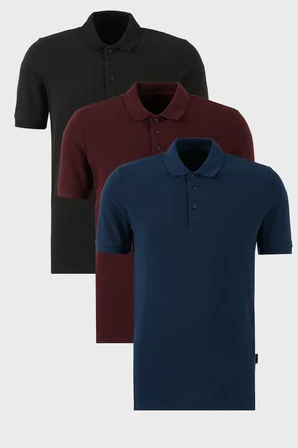 Buratti Pamuklu Regular Fit Düğmeli Polo Yaka 3'lü Paket T Shirt Erkek T SHİRT 5902127S3