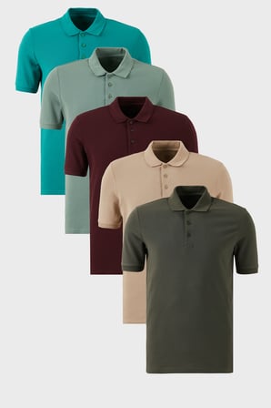 Buratti Pamuklu Regular Fit Düğmeli Polo Yaka 5'li Paket T Shirt Erkek T SHİRT 5902127S5