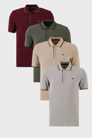 Buratti Pamuklu Slim Fit Şerit Detaylı Düğmeli Polo Yaka 4'lü Paket T Shirt Erkek T SHİRT 5902118S4