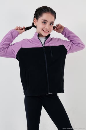 Lela Yumuşak Dokulu Fermuarlı Renk Bloklu Dik Yaka Cepli 2'li Paket Hırka Polar Çocuk POLAR 5905001S2