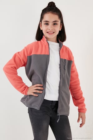 Lela Yumuşak Dokulu Fermuarlı Renk Bloklu Dik Yaka Cepli 2'li Paket Hırka Polar Çocuk POLAR 5905001S2