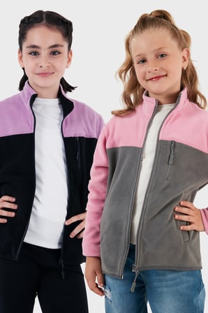 Lela Yumuşak Dokulu Fermuarlı Renk Bloklu Dik Yaka Cepli 2'li Paket Hırka Polar Çocuk POLAR 5905001S2