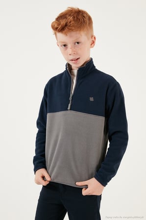 Lela Yumuşak Dokulu Yarım Fermuarlı Renk Bloklu Dik Yaka Unisex Çocuk 2'li Paket Polar POLAR 5905004S2
