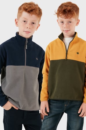 Lela Yumuşak Dokulu Yarım Fermuarlı Renk Bloklu Dik Yaka Unisex Çocuk 2'li Paket Polar POLAR 5905004S2
