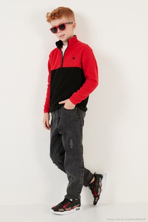 Lela Yumuşak Dokulu Yarım Fermuarlı Renk Bloklu Dik Yaka Unisex Çocuk 2'li Paket Polar POLAR 5905004S2