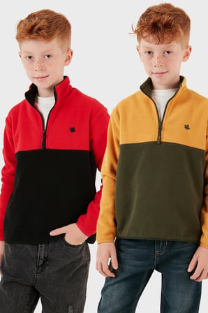 Lela Yumuşak Dokulu Yarım Fermuarlı Renk Bloklu Dik Yaka Unisex Çocuk 2'li Paket Polar POLAR 5905004S2
