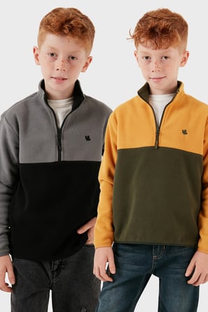 Lela Yumuşak Dokulu Yarım Fermuarlı Renk Bloklu Dik Yaka Unisex Çocuk 2'li Paket Polar POLAR 5905004S2