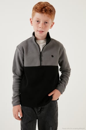 Lela Yumuşak Dokulu Yarım Fermuarlı Renk Bloklu Dik Yaka Unisex Çocuk 2'li Paket Polar POLAR 5905004S2