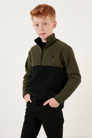 Lela Yumuşak Dokulu Yarım Fermuarlı Renk Bloklu Dik Yaka Unisex Çocuk 2'li Paket Polar POLAR 5905004S2