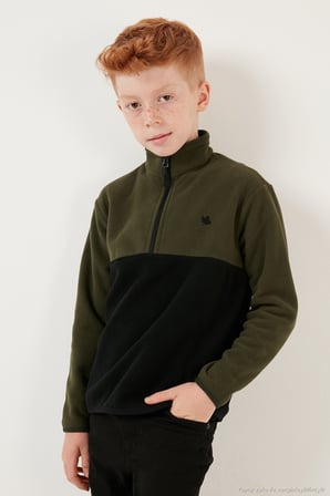 Lela Yumuşak Dokulu Yarım Fermuarlı Renk Bloklu Dik Yaka Unisex Çocuk 2'li Paket Polar POLAR 5905004S2