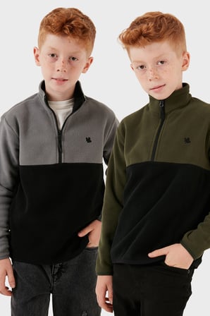 Lela Yumuşak Dokulu Yarım Fermuarlı Renk Bloklu Dik Yaka Unisex Çocuk 2'li Paket Polar POLAR 5905004S2