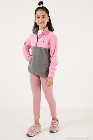 Lela Yumuşak Dokulu Yarım Fermuarlı Renk Bloklu Dik Yaka Unisex Çocuk 2'li Paket Polar POLAR 5905004S2