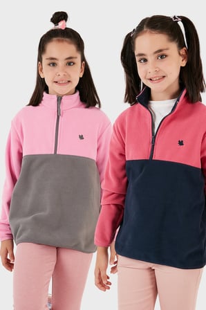 Lela Yumuşak Dokulu Yarım Fermuarlı Renk Bloklu Dik Yaka Unisex Çocuk 2'li Paket Polar POLAR 5905004S2