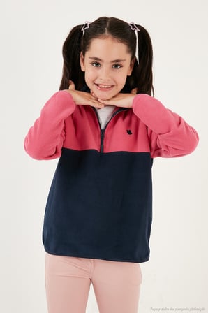 Lela Yumuşak Dokulu Yarım Fermuarlı Renk Bloklu Dik Yaka Unisex Çocuk 2'li Paket Polar POLAR 5905004S2