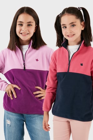 Lela Yumuşak Dokulu Yarım Fermuarlı Renk Bloklu Dik Yaka Unisex Çocuk 2'li Paket Polar POLAR 5905004S2
