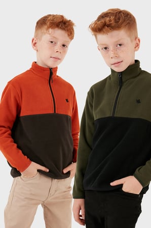 Lela Yumuşak Dokulu Yarım Fermuarlı Renk Bloklu Dik Yaka Unisex Çocuk 2'li Paket Polar POLAR 5905004S2
