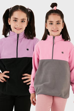 Lela Yumuşak Dokulu Yarım Fermuarlı Renk Bloklu Dik Yaka Unisex Çocuk 2'li Paket Polar POLAR 5905004S2