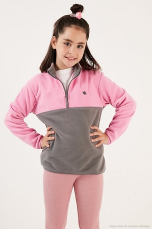 Lela Yumuşak Dokulu Yarım Fermuarlı Renk Bloklu Dik Yaka Unisex Çocuk 2'li Paket Polar POLAR 5905004S2