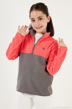 Lela Yumuşak Dokulu Yarım Fermuarlı Renk Bloklu Dik Yaka Unisex Çocuk 2'li Paket Polar POLAR 5905004S2