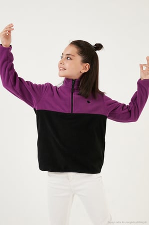 Lela Yumuşak Dokulu Yarım Fermuarlı Renk Bloklu Dik Yaka Unisex Çocuk 2'li Paket Polar POLAR 5905004S2