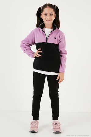 Lela Yumuşak Dokulu Yarım Fermuarlı Renk Bloklu Dik Yaka Unisex Çocuk 2'li Paket Polar POLAR 5905004S2