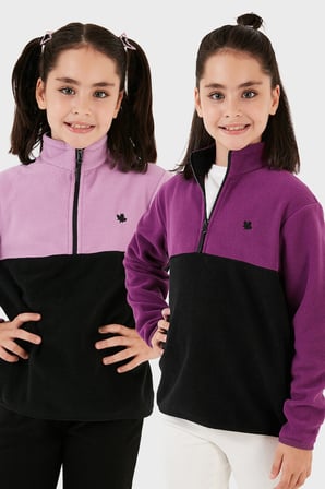 Lela Yumuşak Dokulu Yarım Fermuarlı Renk Bloklu Dik Yaka Unisex Çocuk 2'li Paket Polar POLAR 5905004S2