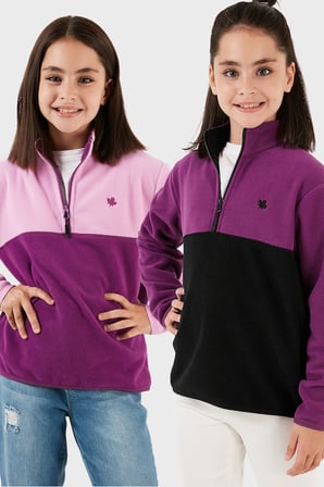 Lela Yumuşak Dokulu Yarım Fermuarlı Renk Bloklu Dik Yaka Unisex Çocuk 2'li Paket Polar POLAR 5905004S2
