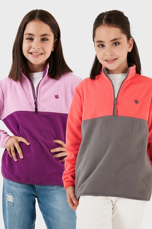 Lela Yumuşak Dokulu Yarım Fermuarlı Renk Bloklu Dik Yaka Unisex Çocuk 2'li Paket Polar POLAR 5905004S2
