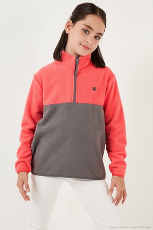 Lela Yumuşak Dokulu Yarım Fermuarlı Renk Bloklu Dik Yaka Unisex Çocuk 2'li Paket Polar POLAR 5905004S2