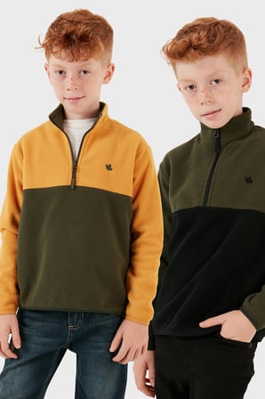 Lela Yumuşak Dokulu Yarım Fermuarlı Renk Bloklu Dik Yaka Unisex Çocuk 2'li Paket Polar POLAR 5905004S2