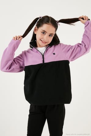 Lela Yumuşak Dokulu Yarım Fermuarlı Renk Bloklu Dik Yaka Unisex Çocuk 2'li Paket Polar POLAR 5905004S2