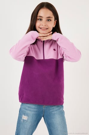 Lela Yumuşak Dokulu Yarım Fermuarlı Renk Bloklu Dik Yaka Unisex Çocuk 2'li Paket Polar POLAR 5905004S2