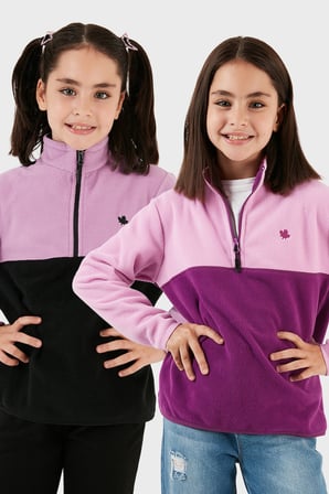 Lela Yumuşak Dokulu Yarım Fermuarlı Renk Bloklu Dik Yaka Unisex Çocuk 2'li Paket Polar POLAR 5905004S2